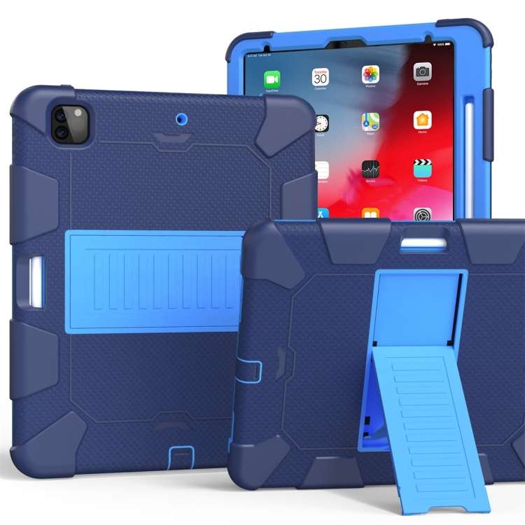 For iPad Pro 12.9 (2018) / (2020) Shockproof Two-Color Silicone Protective Ta ... (Dark Blue+Blue)