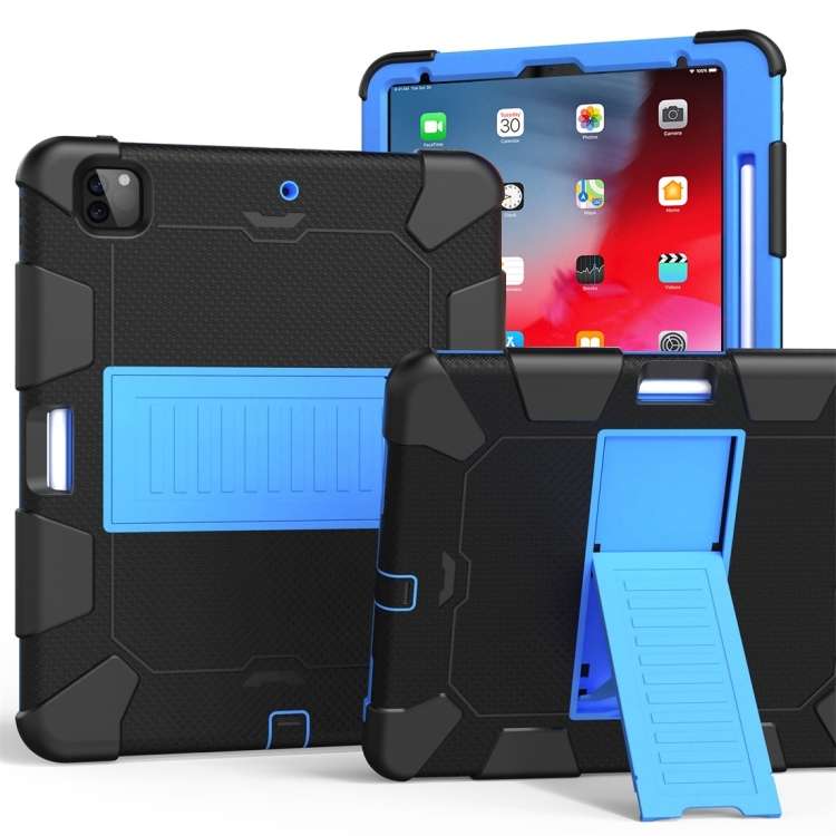 For iPad Pro 12.9 (2018) / (2020) Shockproof Two-Color Silicone Protective Tablet ... (Black+Blue)