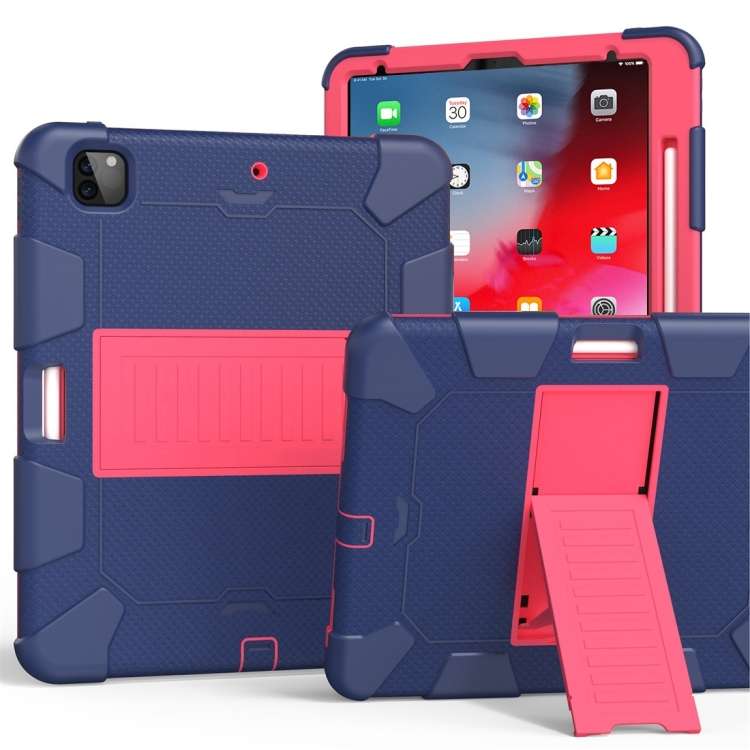 For iPad Pro 12.9 (2018) / (2020) Shockproof Two-Color Silicone Protecti ... (Dark Blue+Rose Pink)