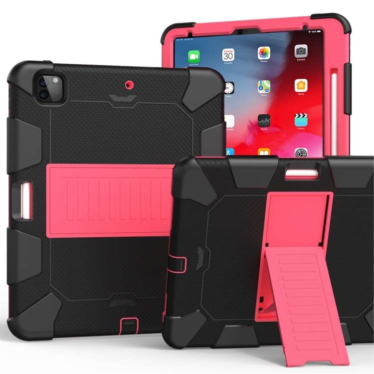 For iPad Pro 12.9 (2018) / (2020) Shockproof Two-Color Silicone Protective T ... (Black+Rose Pink)