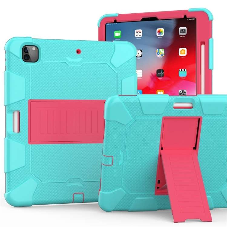 For iPad Pro 12.9 (2018) / (2020) Shockproof Two-Color Silicone Protecti ... (Mint Green+Rose Red)