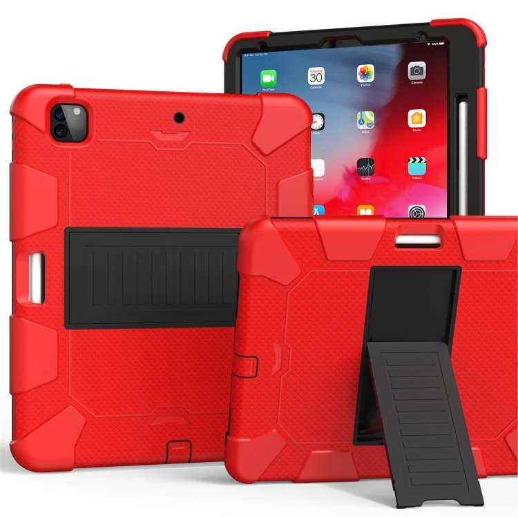 For iPad Pro 12.9 (2018) / (2020) Shockproof Two-Color Silicone Protective Tablet ... (Red+Black)