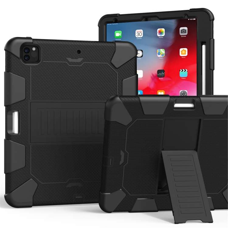 For iPad Pro 12.9 (2018) / (2020) Shockproof Two-Color Silicone Protective Tablet Case ... (Black)