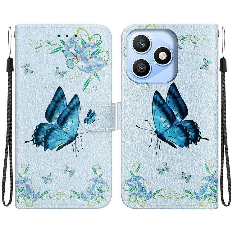 For Honor X8d 4G Crystal Texture Colored Drawing Leather Phone Case(Blue Pansies)