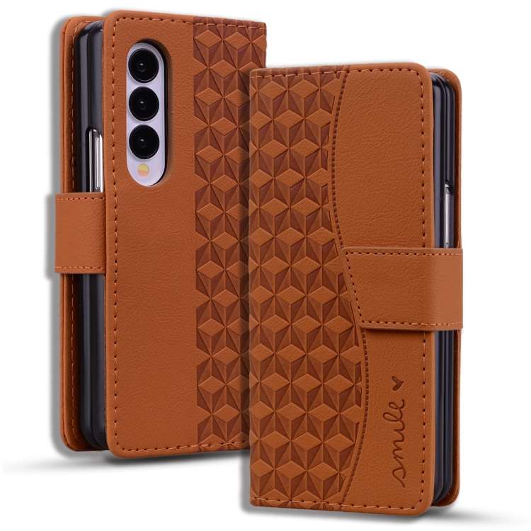 For Samsung Galaxy Z Fold4 Business Diamond Buckle Leather Phone Case with Lanyard(Brown)