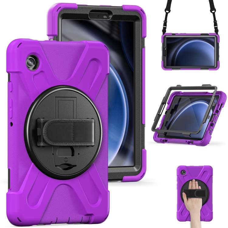 For Samsung Galaxy Tab A9+ Rotatable Kickstand Grip Heavy Duty Hard Rugged Tablet Case(Purple)