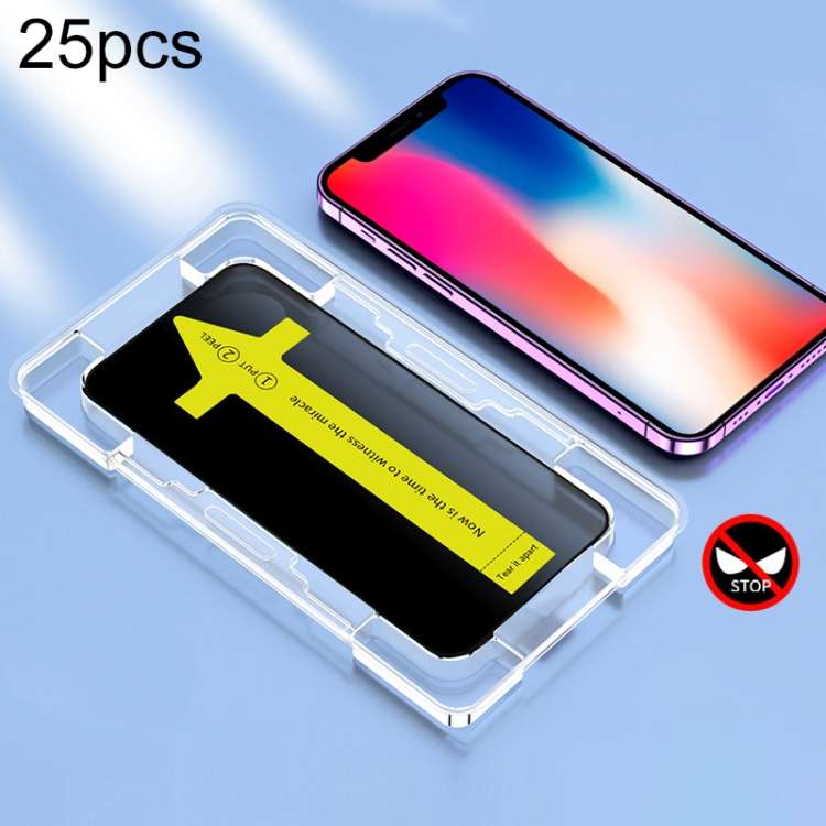For iPhone 11 Pro / XS / X 25pcs Anti-peeping Fast Attach Dust-proof Anti-static Tempered Glass Fi