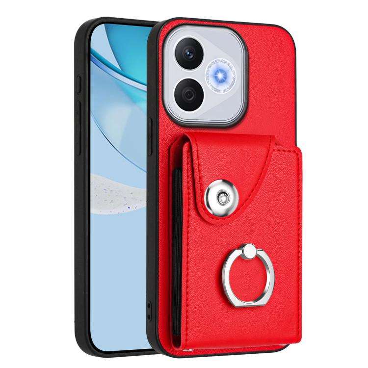 For Honor 400 Lite Global / X70i Organ Card Bag Ring Holder PU Phone Case(Red)