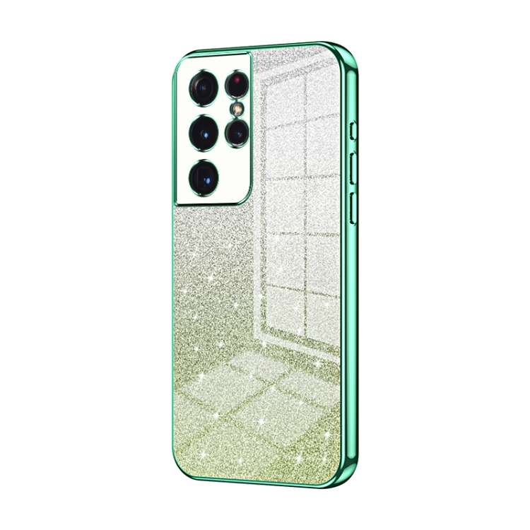 For Samsung Galaxy S21 Ultra 5G Gradient Glitter Powder Electroplated Phone Case(Green)
