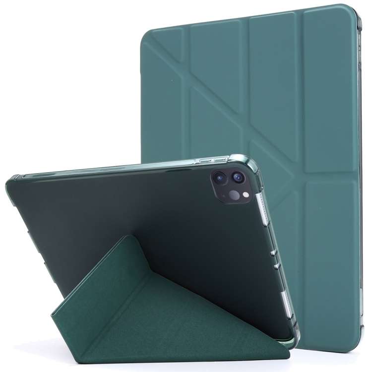 For iPad Air 13 2024 / Pro 12.9 2022 / 2021 Multi-folding TPU Leather Tablet Case ... (Deep Green)