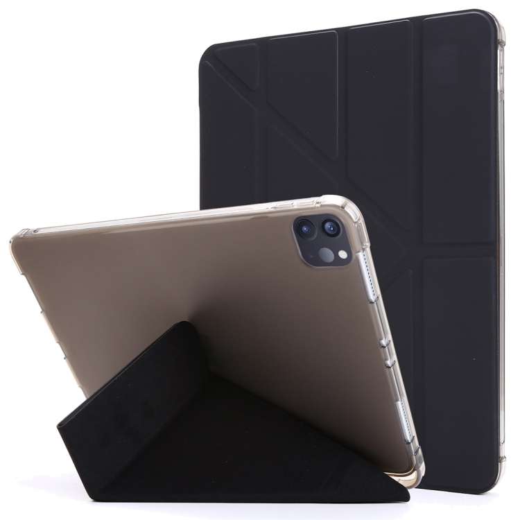 For iPad Air 13 2024 / Pro 12.9 2022 / 2021 Multi-folding TPU Leather Tablet Case with ... (Black)