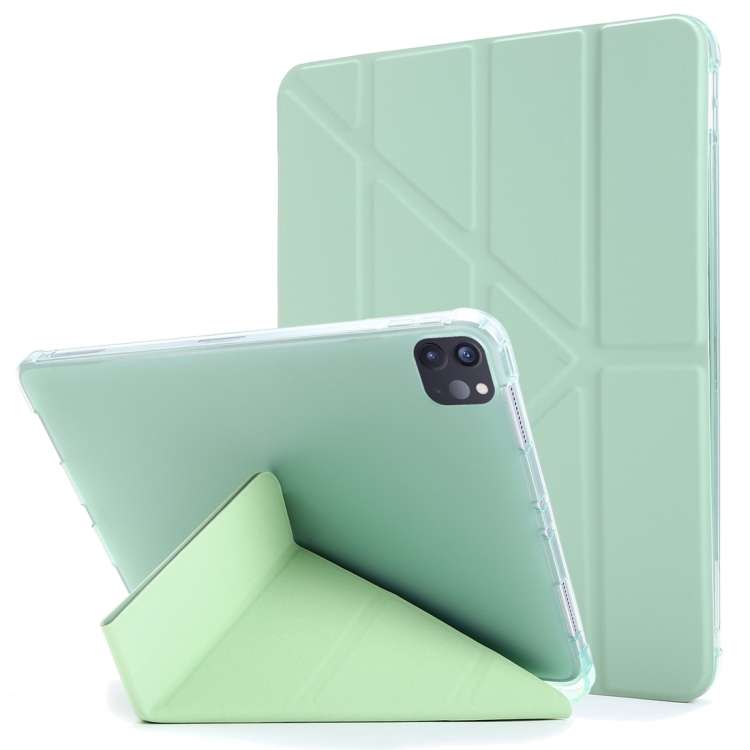For iPad Air 13 2024 / Pro 12.9 2022 / 2021 Multi-folding TPU Leather Tablet Case with ... (Green)