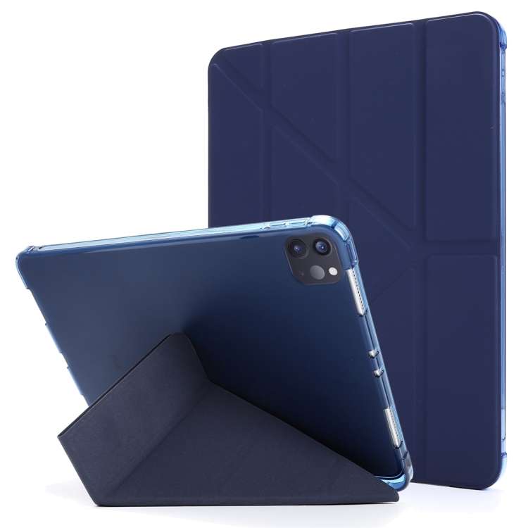 For iPad Air 13 2024 / Pro 12.9 2022 / 2021 Multi-folding TPU Leather Tablet Case ... (Dark Blue)