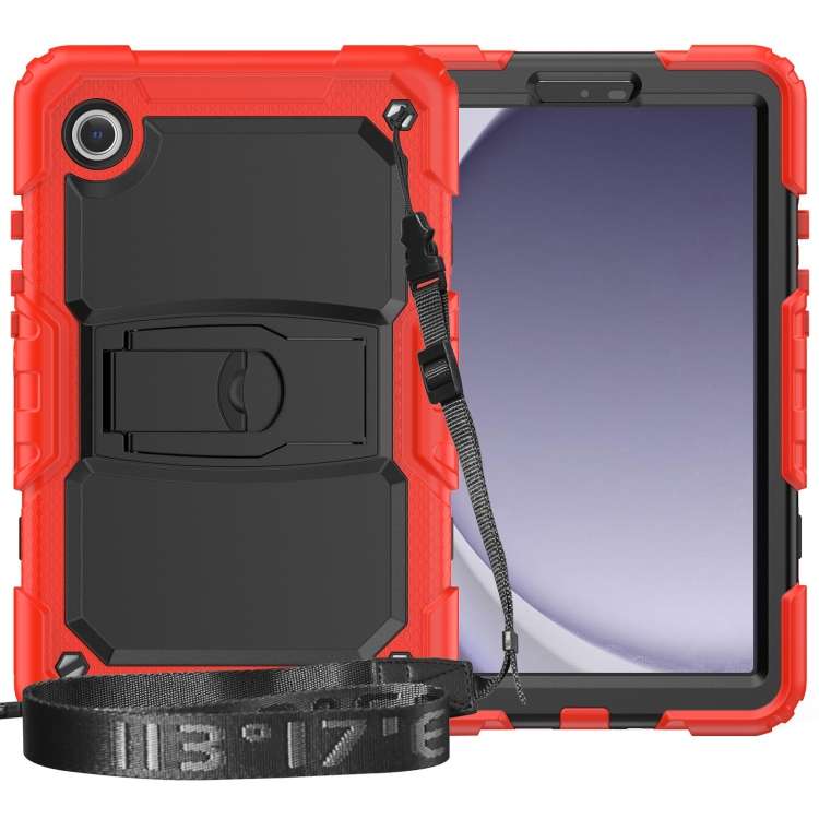 For Samsung Galaxy Tab A11+ / A9+ Silicone Hydric PC Tablet Case with Shoulder Strap & Holder(Red)