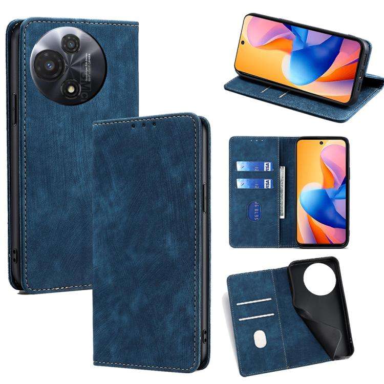 For TCL 60R 5G RFID Anti-theft Brush Magnetic Leather Phone Case(Blue)