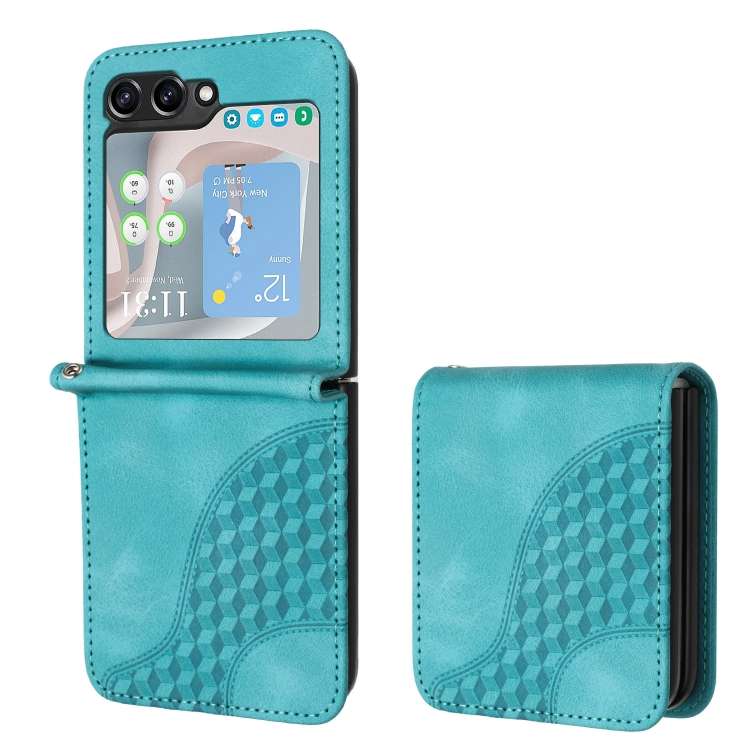 For Samsung Galaxy Z Flip5 5G YX0060 Elephant Head Embossed Phone Leather Case wi ... (Light Blue)