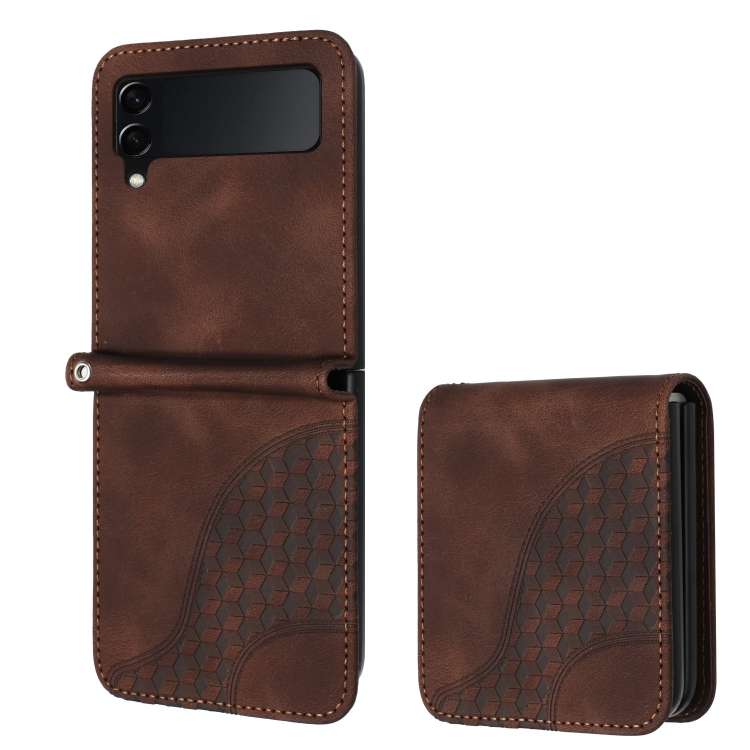 For Samsung Galaxy Z Flip4 5G YX0060 Elephant Head Embossed Phone Leather Case with L ... (Coffee)