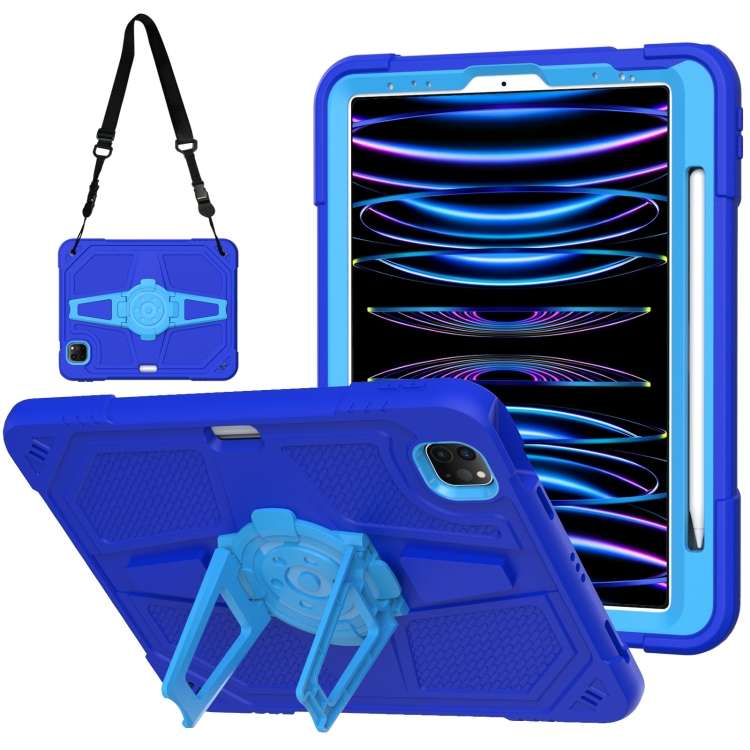 For iPad Air 2022 10.9 / Pro 11 2022 Punk Stand PC Hybrid Silicone Tablet Case with Sho ... (Blue)
