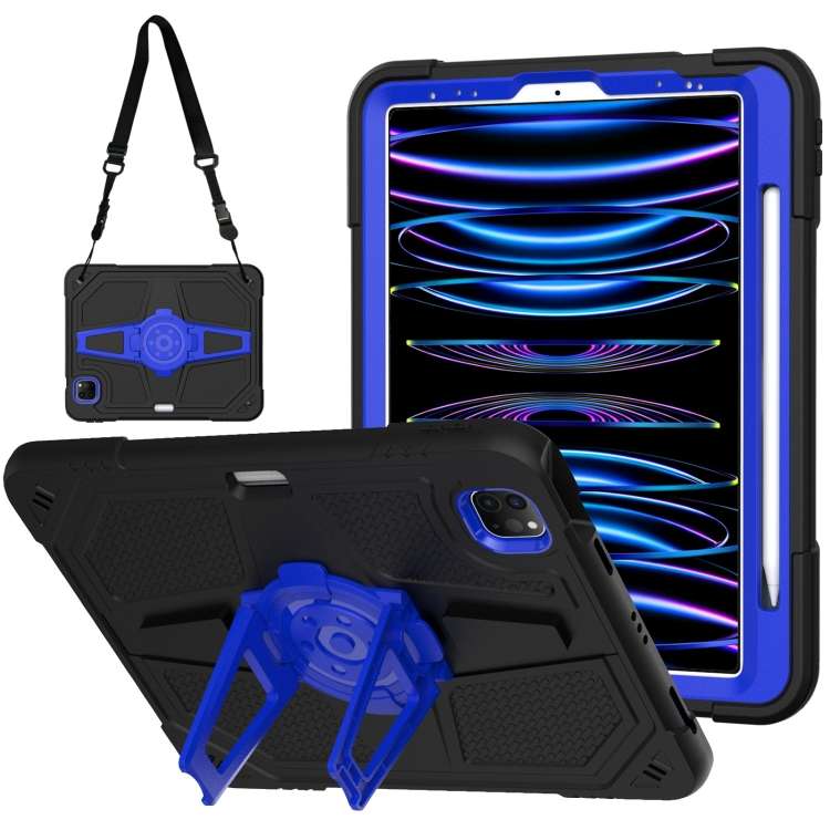 For iPad Air 2022 10.9 / Pro 11 2022 Punk Stand PC Hybrid Silicone Tablet Case wi ... (Black Blue)