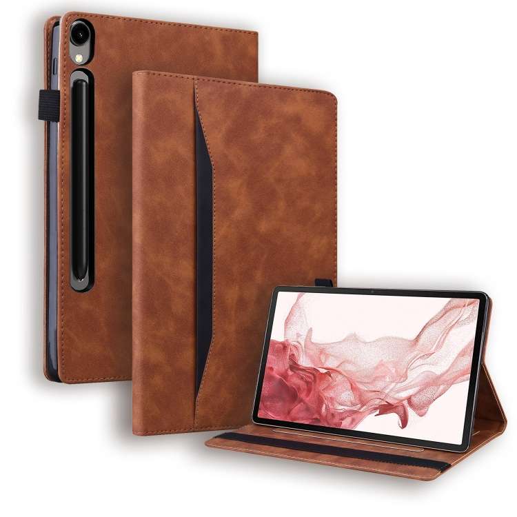 For Samsung Galaxy Tab S9+ /S8+ /S7+ Splicing Shockproof Smart Leather Tablet Case(Brown)