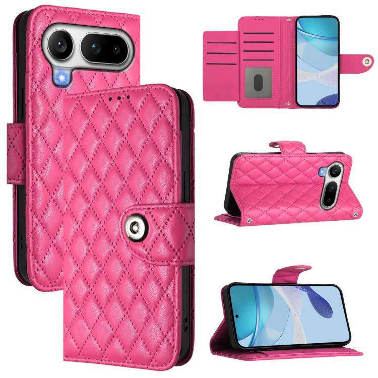 For Honor Magic8 Pro Air 5G Rhombic Texture Flip Leather Phone Case with Lanyard(Rose Red)