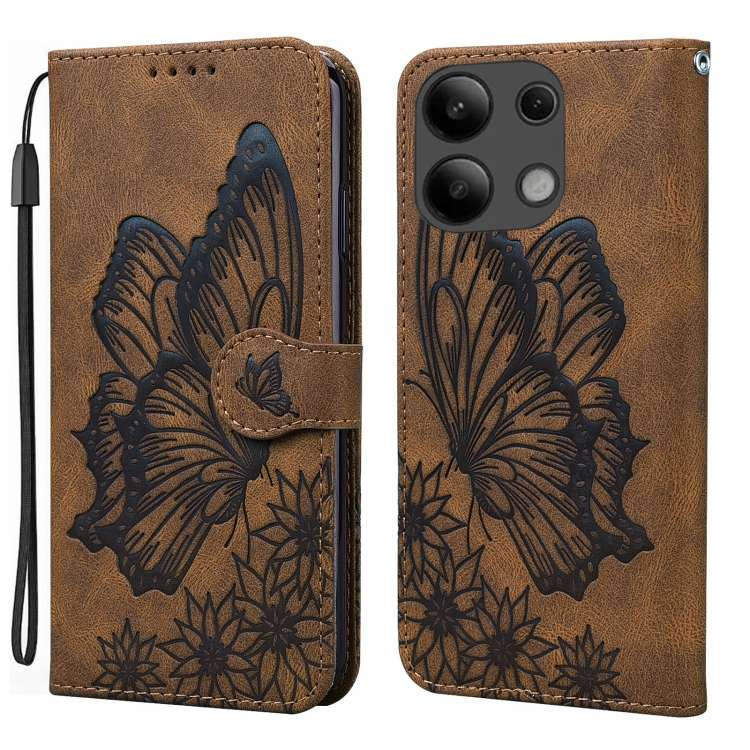 For Xiaomi Redmi Note 13 4G Retro Skin Feel Butterflies Embossing Horizontal Flip Leat ... (Brown)