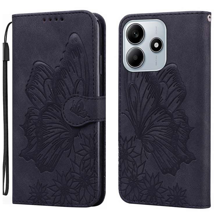 For Redmi Note 14 5G Retro Skin Feel Butterflies Embossing Horizontal Flip Leather Pho ... (Black)
