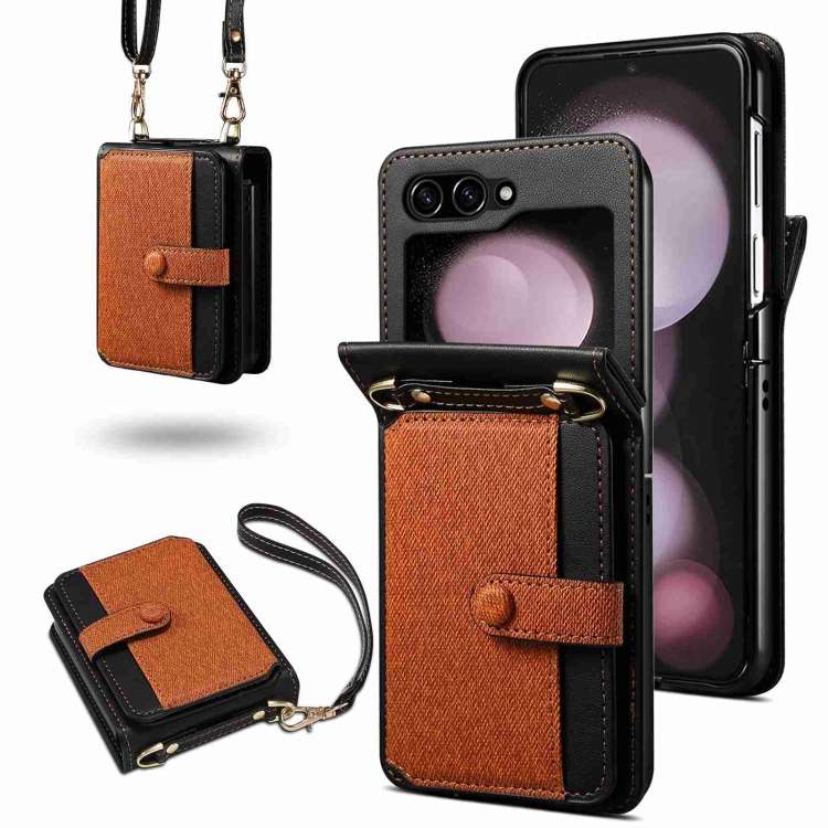 For Samsung Galaxy Z Flip5 Crossbody Color Matching Folding Phone Case(Brown)