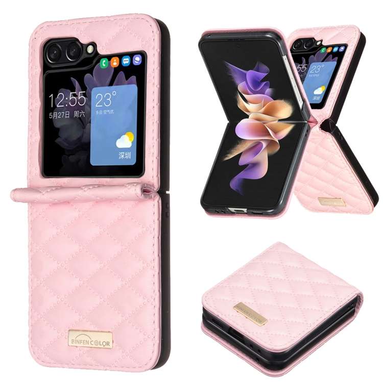 For Samsung Galaxy Z Flip7 FE / Flip6 Diamond Lattice PU + PC Shockproof Phone Case(Pink)