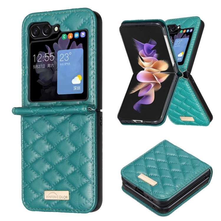 For Samsung Galaxy Z Flip7 FE / Flip6 Diamond Lattice PU + PC Shockproof Phone Case(Green)