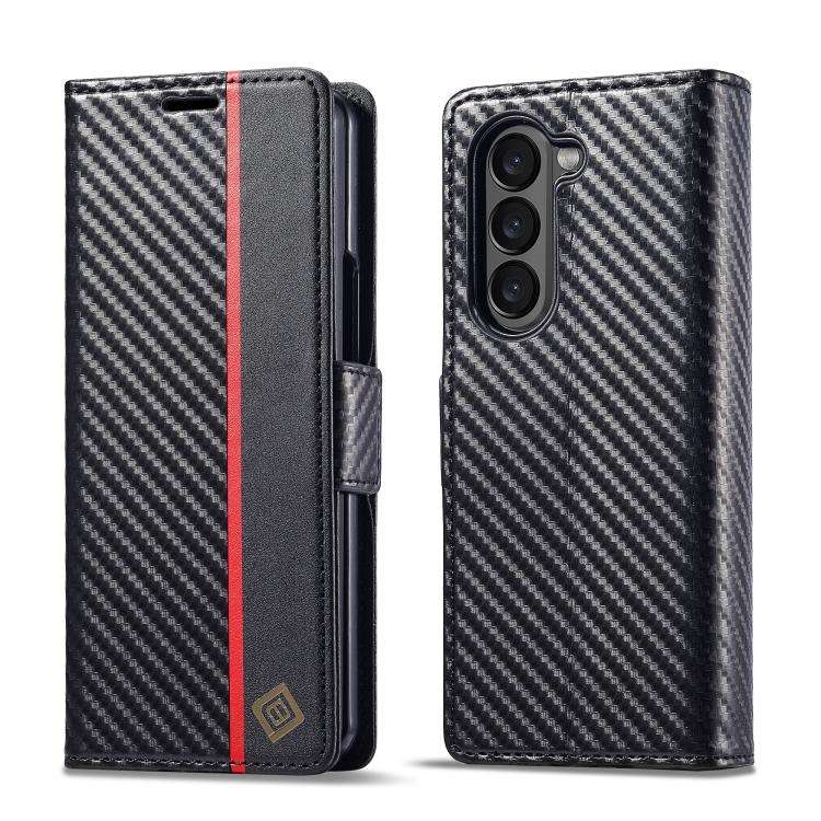 For Samsung Galaxy Z Fold7 5G LC.IMEEKE Carbon Fiber Leather Phone Case(Vertical Black)