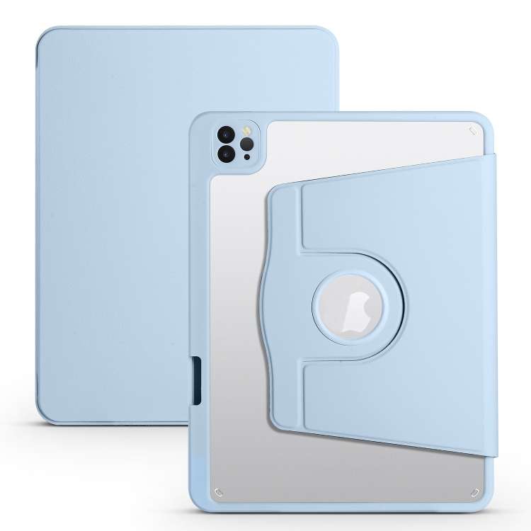 For iPad Pro 13 2025 / 2024 Acrylic 360 Degree Rotation Holder Leather Tablet Case(Ice Blue)