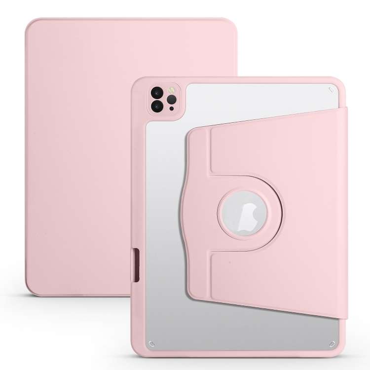 For iPad Pro 13 2025 / 2024 Acrylic 360 Degree Rotation Holder Leather Tablet Case(Sand Pink)