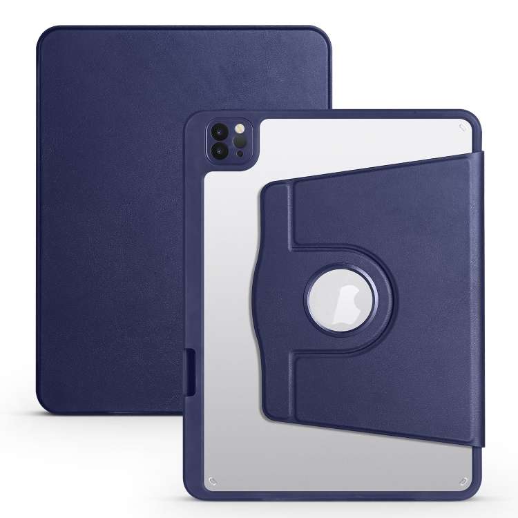 For iPad Pro 13 2025 / 2024 Acrylic 360 Degree Rotation Holder Leather Tablet Case(Dark Blue)