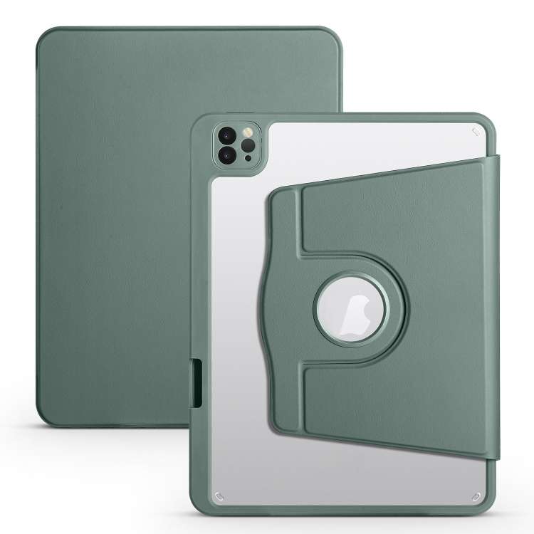 For iPad Pro 13 2025 / 2024 Acrylic 360 Degree Rotation Holder Leather Tablet Case(Pine Green)
