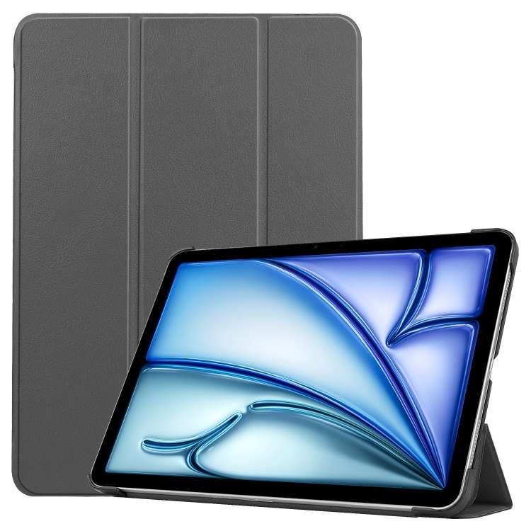 For iPad Air 11 2026 / 2025 / 2024 Custer Pure Color 3-Fold Holder Smart Leather Tablet Case(Gray)