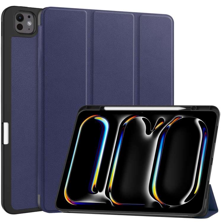 For iPad Pro 13 2025 / 2024 Custer TPU Pure Color 3-Fold Holder Smart Leather Tabl ... (Dark Blue)