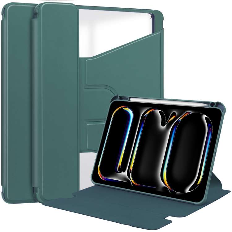 For iPad Pro 13 2025 / 2024 Transparent Rotation Smart Leather Tablet Case(Dark Green)