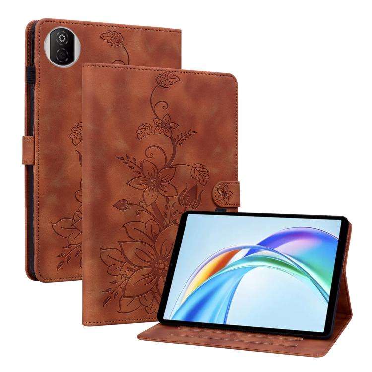 For Honor Pad X7 Lily Embossed Leather Tablet Case(Brown)