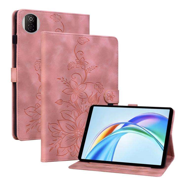 For Honor Pad X7 Lily Embossed Leather Tablet Case(Pink)