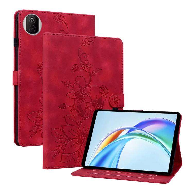 For Honor Pad X7 Lily Embossed Leather Tablet Case(Red)