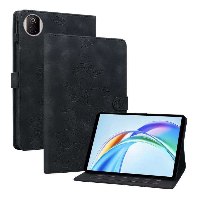 For Honor Pad X7 Lily Embossed Leather Tablet Case(Black)