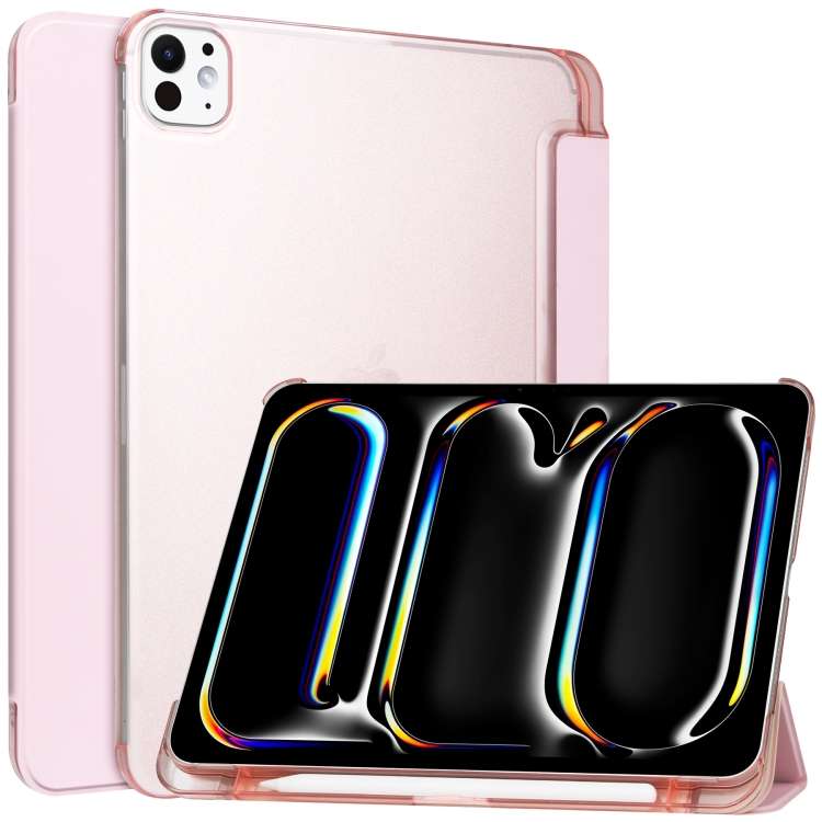 For iPad Pro 11 2025 / 2024 3-fold Semi-transparent Frosted Smart Leather Tablet Case(Rose Gold)