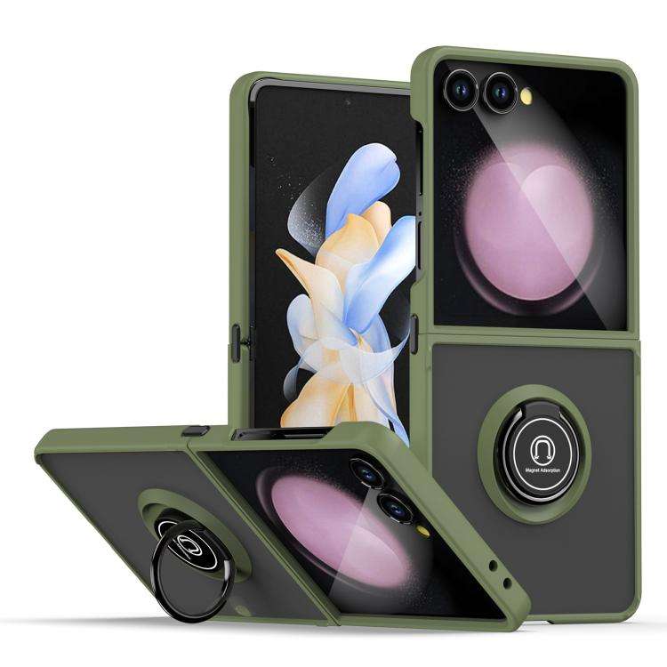 For Samsung Galaxy Z Flip7 Q Shadow 1 Series TPU + PC Phone Case with Ring(Army Green)