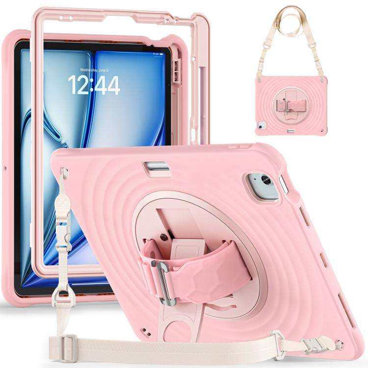 For iPad Air 13 2026 / 2025 / 2024 Rotation Holder Silicone Hybrid PC Tablet Case(Pink)