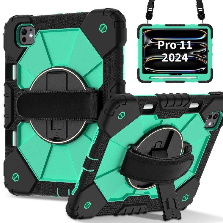 For iPad Pro 11 2025 / 2024 Contrast Color Robot Silicone Hybrid PC Tablet Case(Black Mint Green)