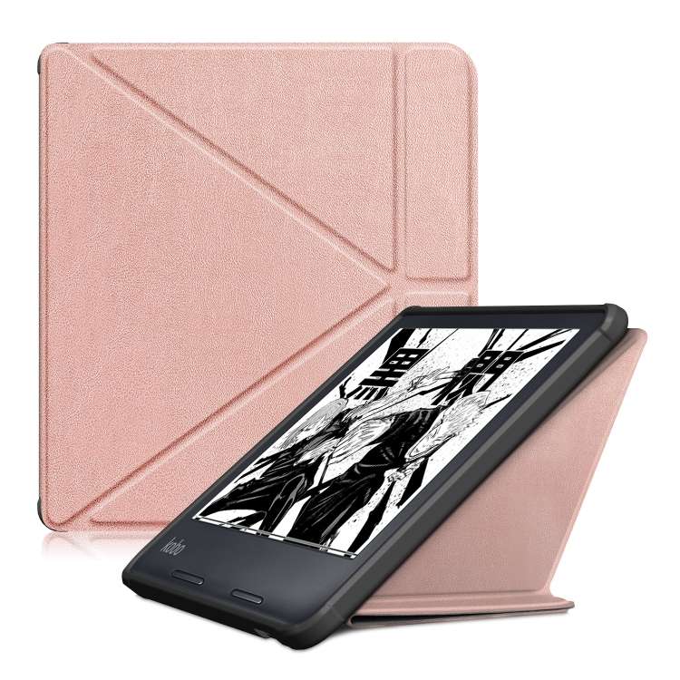 For Kobo Libra Colour 2024 Solid Color Deformation TPU Leather Smart Tablet Case(Rose Gold)