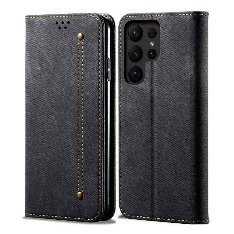 For Samsung Galaxy S24 Ultra 5G Denim Texture Casual Style Horizontal Flip Leather Case(Black)