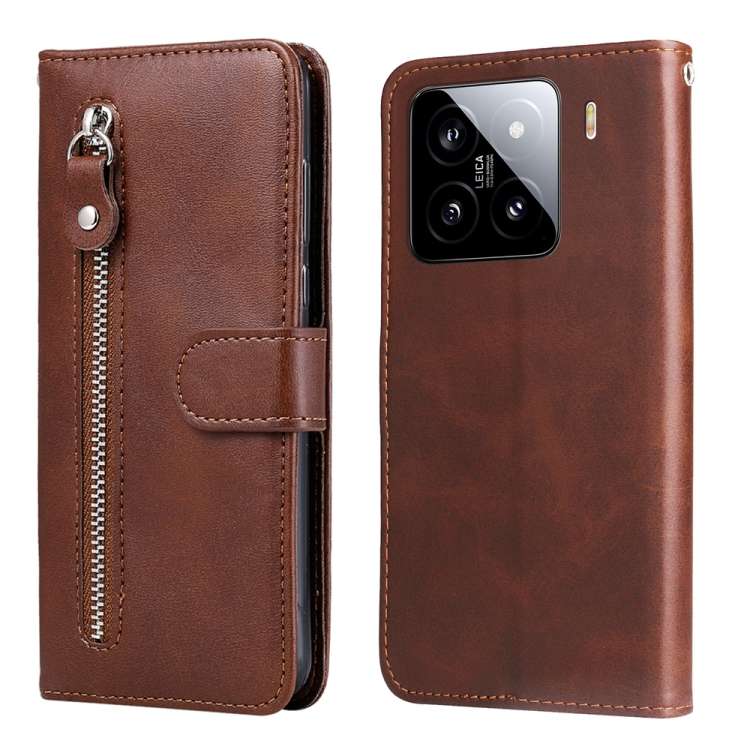 For Xiaomi 15 Fashion Calf Texture Zipper Leather Phone Case(Brown)