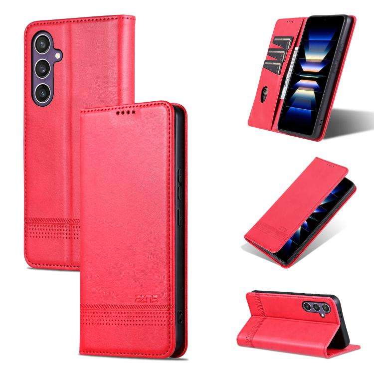 For Samsung Galaxy S25 FE 5G AZNS Magnetic Calf Texture Flip Leather Phone Case(Red)